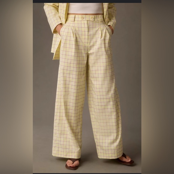 Anthropologie Stella Nova Eline My Sweet Yellow Plaid Wide Lee Women Size 4 NEW